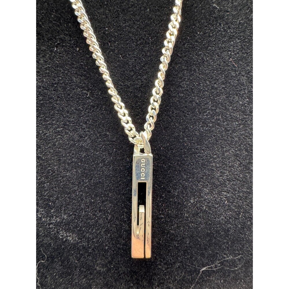 GUCCI Necklace Cut Out G Bar Sterling Silver Unisex Kihei Chain new w/ Box Pouch - Picture 10 of 10
